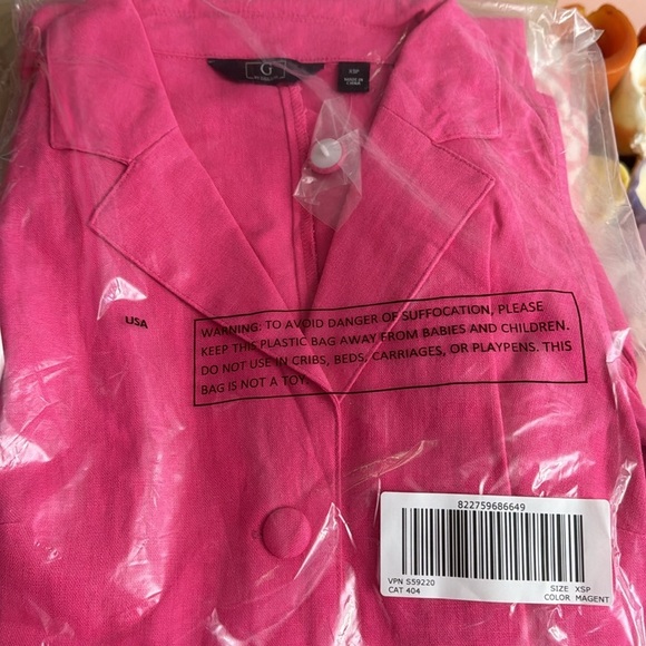 G By Giuliana Hot Pink XSP Jumpsuit Collar Button Front Orange Waist Tie - Picture 2 of 2